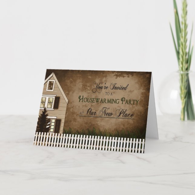 House Warming Invitation - Greeting Card - Brown (Front)