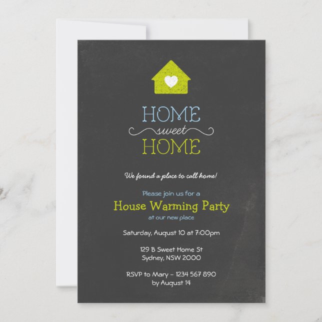 House Warming Invitation, Sweet Home Chalk Style Invitation (Front)