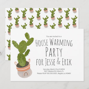 House Warming Party Cactus Plant Pot Hand Drawn I Invitation