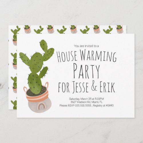 House Warming Party Cactus Plant Pot Hand Drawn  I Invitation