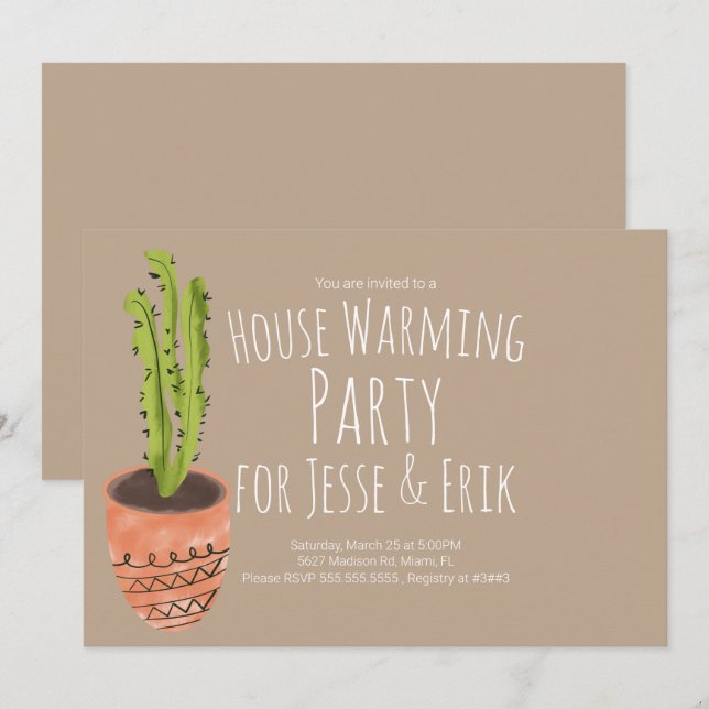 House Warming Party House Plant Hand Drawn  Invitation (Front/Back)