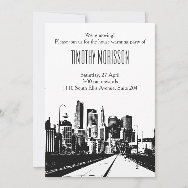 House warming party Invitation black white city (Front)