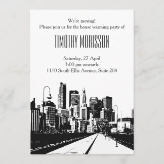 House warming party Invitation black white city