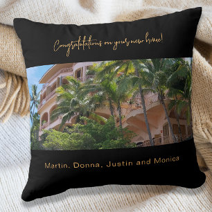 House warming photo names black throw pillow