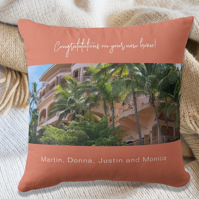 House warming photo names terracotta dusto brown throw pillow (Creator Uploaded)