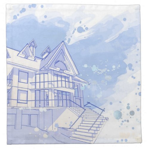 house watercolor draw cloth napkin