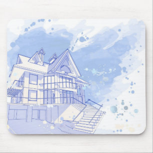 house: watercolor draw mouse pad