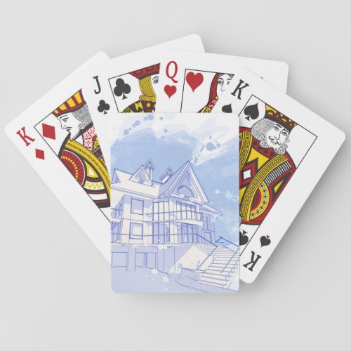 house watercolor draw poker cards