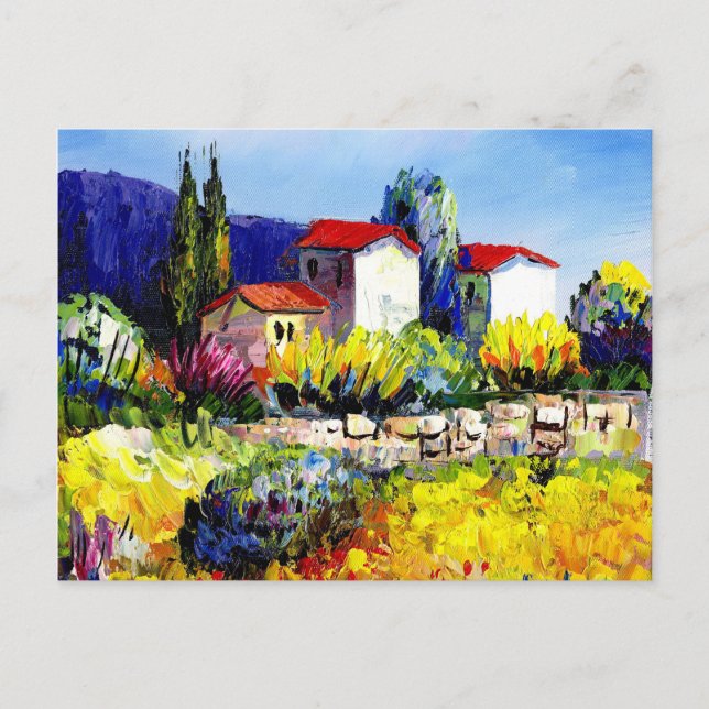 house with garden colorful oil painting travel fun postcard (Front)