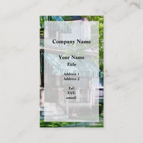 House With Green Striped Awning Business Cards