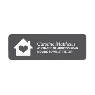House with heart on dark gray background label