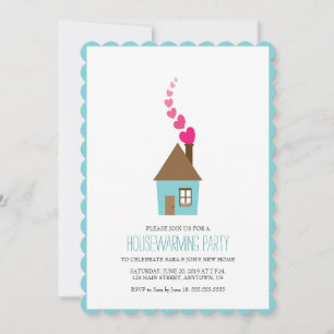 House with Hearts Above Chimney Housewarming Invitation