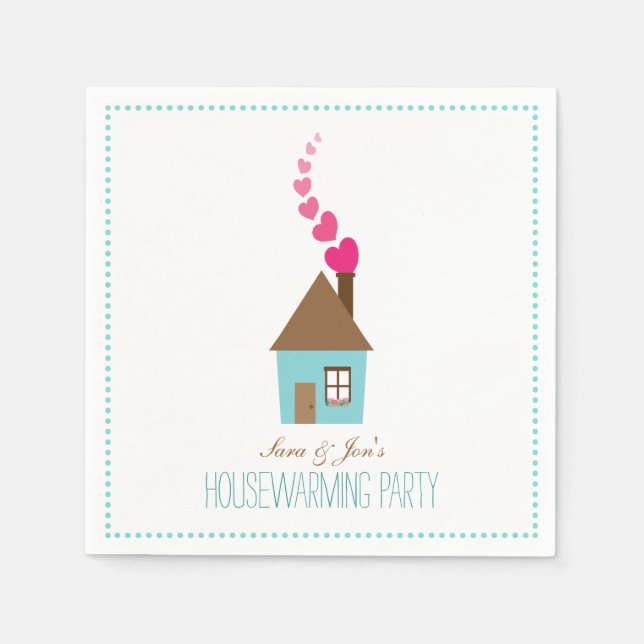House with Hearts Housewarming Party Personalized Napkins (Front)