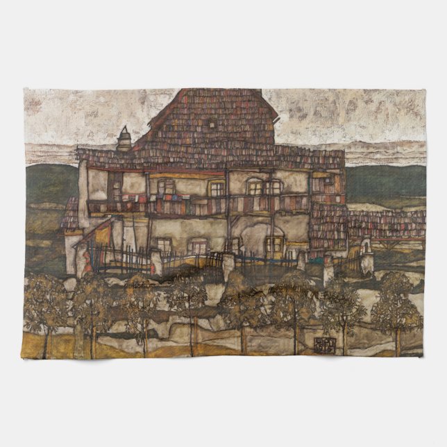 House with Shingle Roof by Egon Schiele Kitchen Towel (Horizontal)
