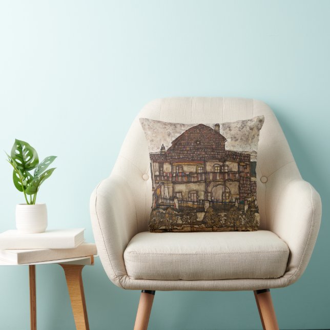 House with Shingle Roof by Egon Schiele Throw Pillow (Chair)
