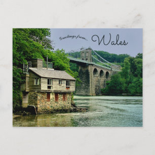 House With Telford’s Menai Bridge in Wales Postcard