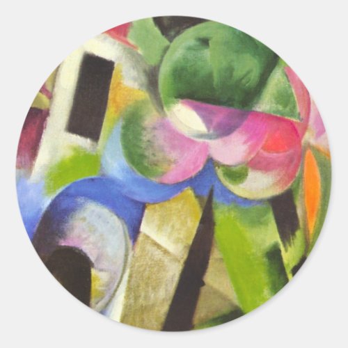 House with Trees by Franz Marc Vintage Fine Art Classic Round Sticker