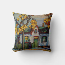 House & Woman Painting 16" X 16" Throw Pillow