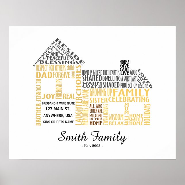 House Word Art with Family Name Poster (Front)