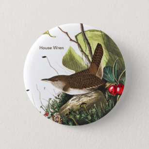 House Wren by John James Audubon, Birdwatcher Bird Button