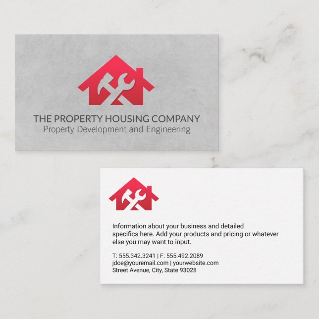 House Wrench and Hammer Logo Business Card (Front/Back)