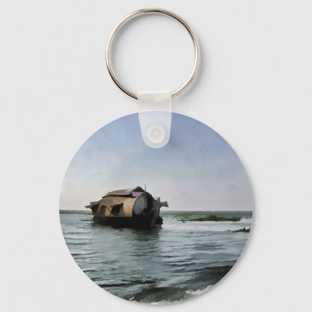 Houseboat in Kerala in saltwater lagoon Keychain (Front)