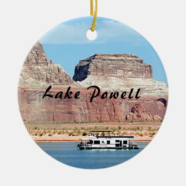 Houseboat, Lake Powell, Arizona, USA 6 (caption) Ceramic Ornament (Front)