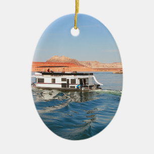 Houseboat making waves, Lake Powell, Arizona Ceramic Ornament