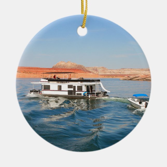 Houseboat making waves, Lake Powell, Arizona Ceramic Ornament (Front)