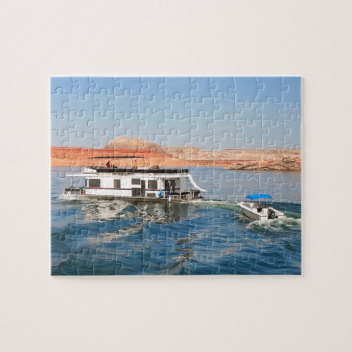 Houseboat making waves Lake Powell Arizona Jigsaw Puzzle