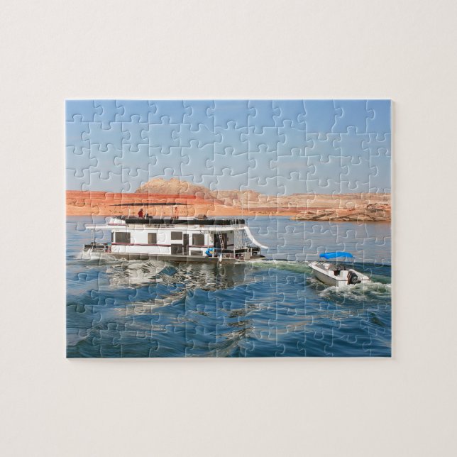 Houseboat making waves, Lake Powell, Arizona Jigsaw Puzzle (Horizontal)