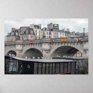 Houseboat near Pont Neuf - Paris, France Poster