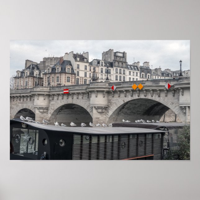 Houseboat near Pont Neuf - Paris, France Poster (Front)