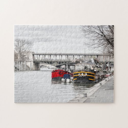 Houseboats moored  near Pont Bir_Hakeim _ Paris Jigsaw Puzzle