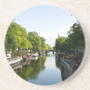 Houseboats on Prinsengracht Canal Amsterdam Photo Drink Coaster
