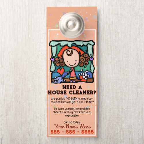 Housecleaning House Cleaner Customizable Promo Door Hanger