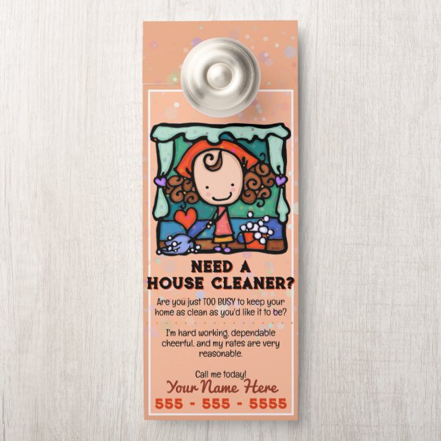 Housecleaning House Cleaner Customizable Promo Door Hanger (On Knob)