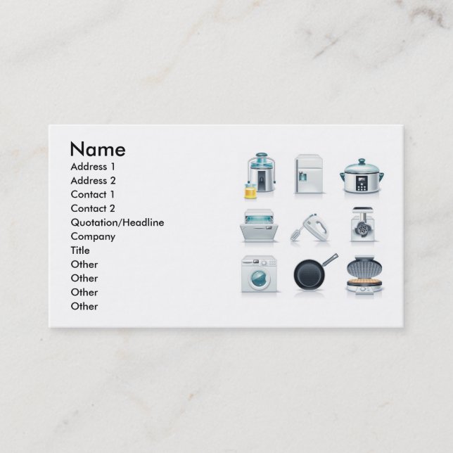 Household appliances icons (5), Name, Address 1... Business Card (Front)