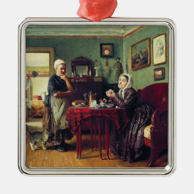 Household Conversation (by Konstantin Makovsky) Metal Ornament (Front)