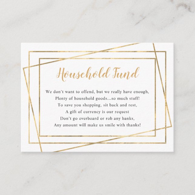 Household Fund bridal shower or wedding Enclosure Card (Front)