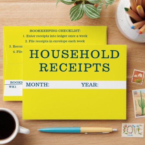 Household Receipts with Bookkeeping Checklist Envelope