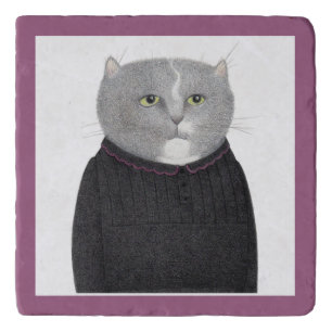 HOUSEKEEPER CAT Marble Stone Trivet