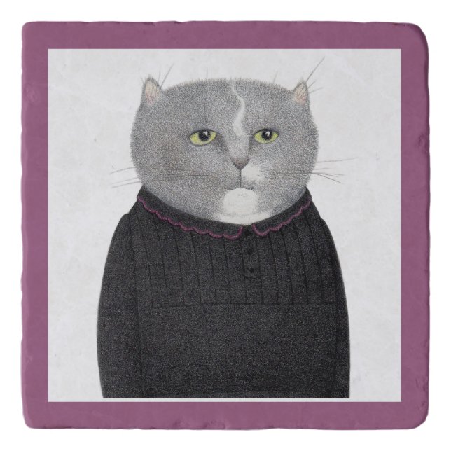 HOUSEKEEPER CAT Marble Stone Trivet (Front)