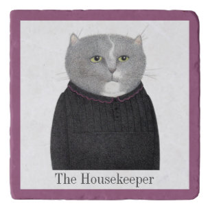HOUSEKEEPER CAT Marble Stone Trivet + Text