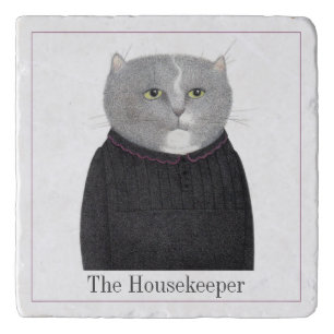 HOUSEKEEPER CAT Marble Stone Trivet + Text II