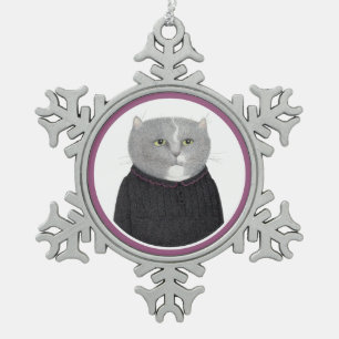 HOUSEKEEPER CAT Pewter Snowflake Ornament