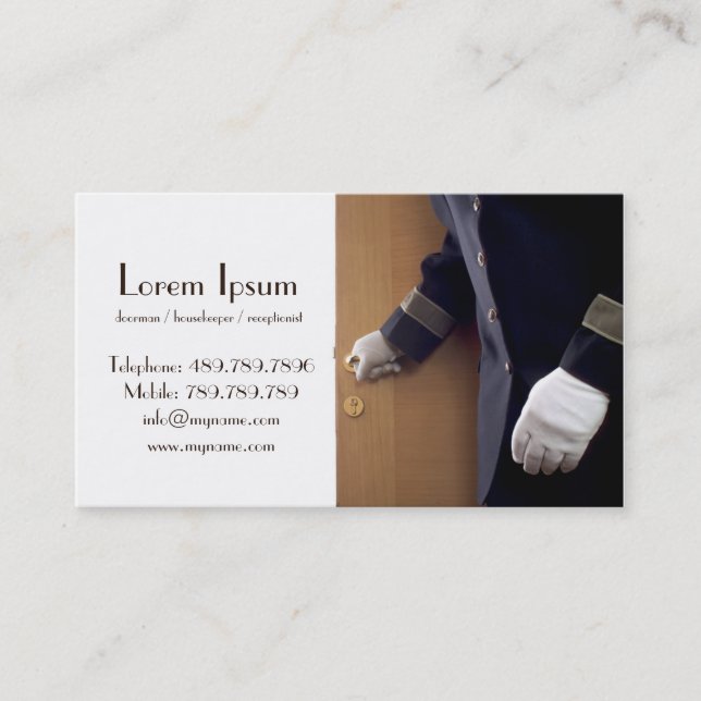 Housekeeper Doorman Hotel Business Card Template (Front)