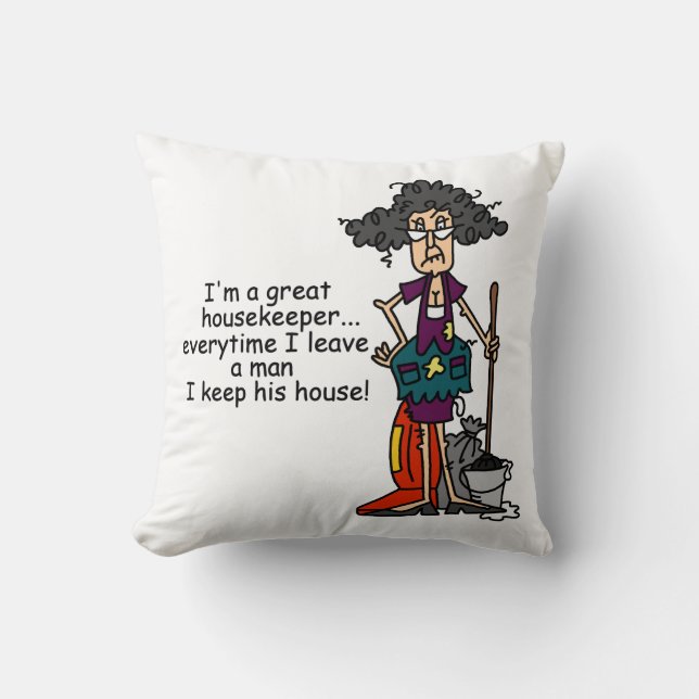 Housekeeper Humor Throw Pillow (Front)