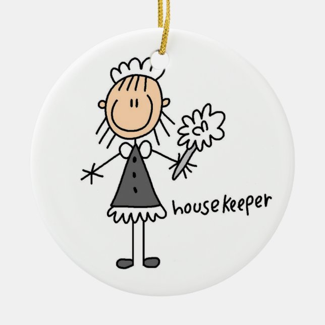 Housekeeper Stick Figure Ceramic Ornament (Front)