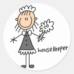 Housekeeper Stick Figure Classic Round Sticker